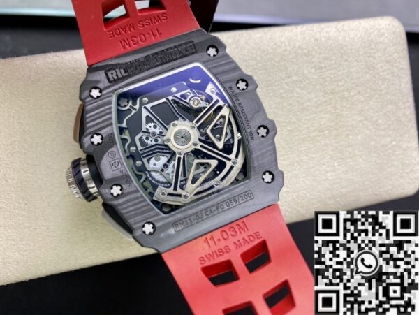 Richard Mille RM011-03 Carbon Fiber Case With Red Rubber Strap