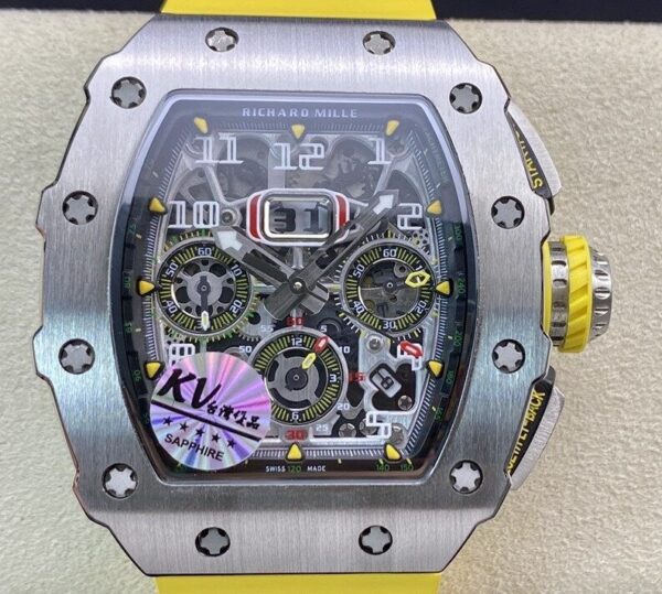 Richard Mille RM011-03 Titanium Shell Yellow Rubber Strap Watch