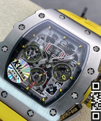 Richard Mille RM011-03 Titanium Shell Yellow Rubber Strap Watch