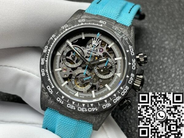 Custom Rolex Daytona DIW Carbon Fiber Case Light Blue Watch