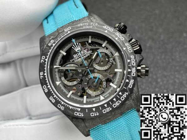 Custom Rolex Daytona DIW Carbon Fiber Case Light Blue Watch