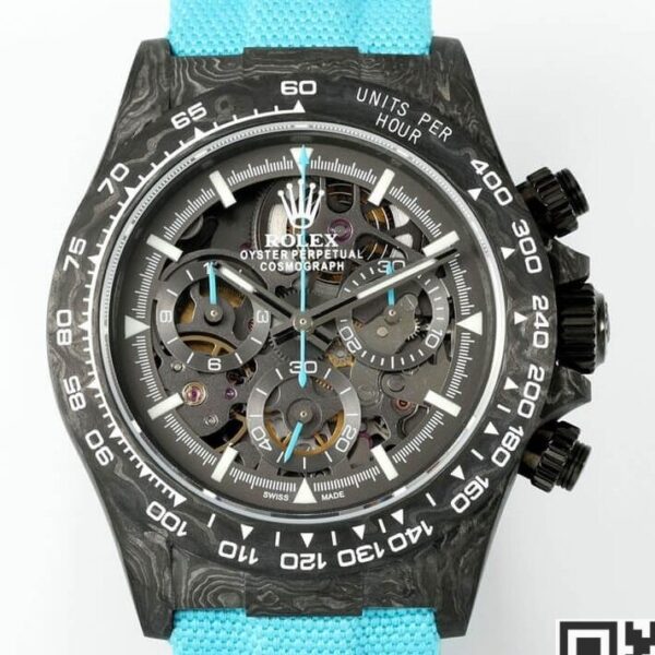 DIW Custom Rolex Hollow Daytona Black Dial Blue Strap Watch