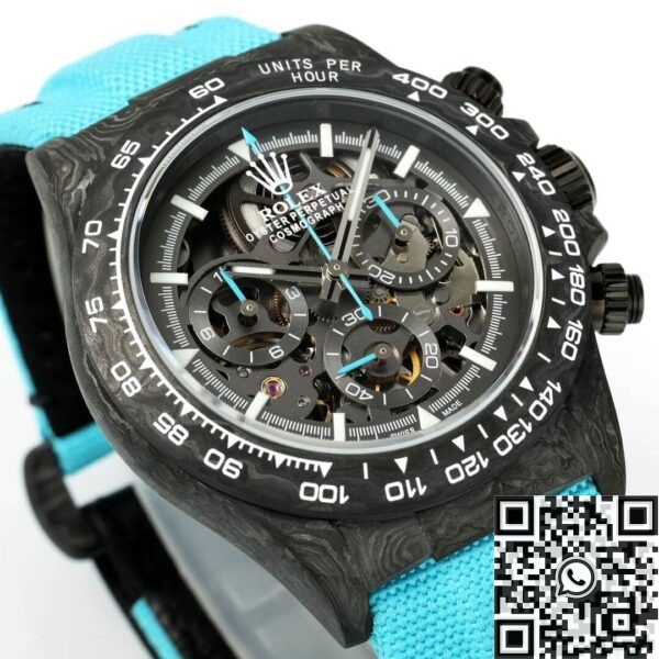 DIW Custom Rolex Hollow Daytona Black Dial Blue Strap Watch
