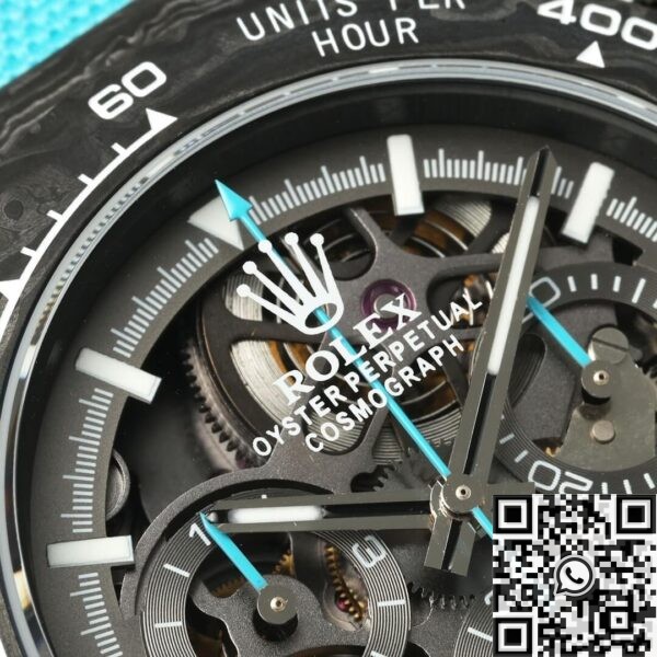DIW Custom Rolex Hollow Daytona Black Dial Blue Strap Watch