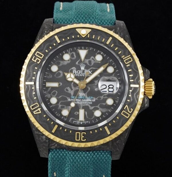 DIW Custom Sea-Dweller Rolex Carbon Fiber Case Gold Bezel