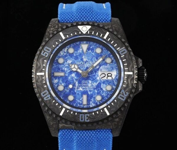 Sea Dweller Rolex Blue DIW Custom Carbon Fiber Case Watch