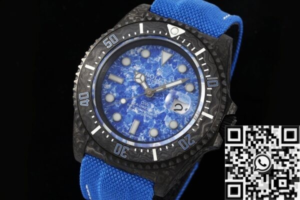 Sea Dweller Rolex Blue DIW Custom Carbon Fiber Case Watch