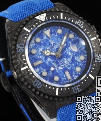 Sea Dweller Rolex Blue DIW Custom Carbon Fiber Case Watch