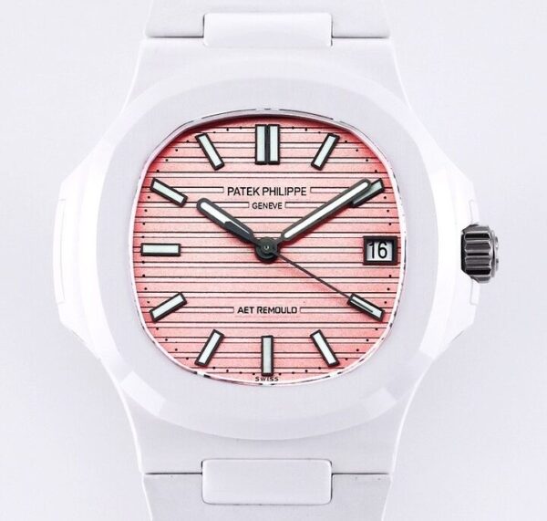 Custom Nautilus AET Patek Philippe Pink Dial White Ceramic
