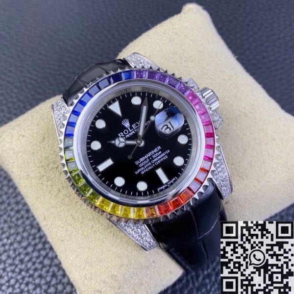 IPK Custom Rolex Submariner Rainbow Diamond Bezel Black 40
