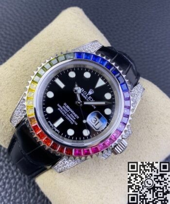 IPK Custom Rolex Submariner Rainbow Diamond Bezel Black 40