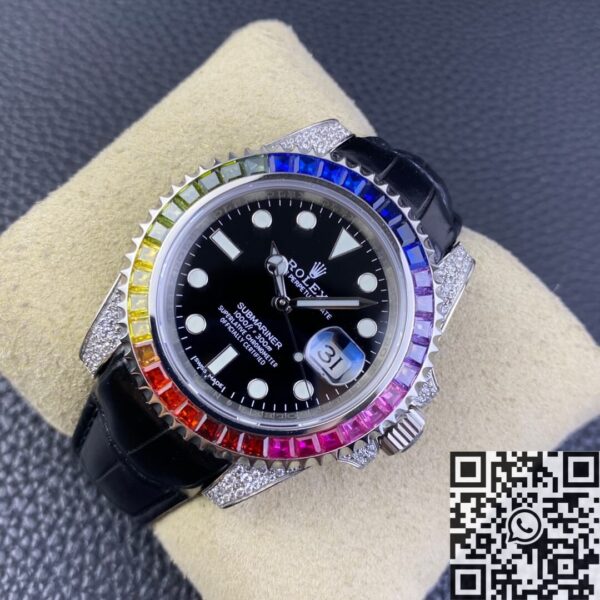 IPK Custom Rolex Submariner Rainbow Diamond Bezel Black 40