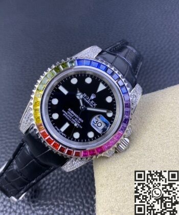 IPK Custom Rolex Submariner Rainbow Diamond Bezel Black 40