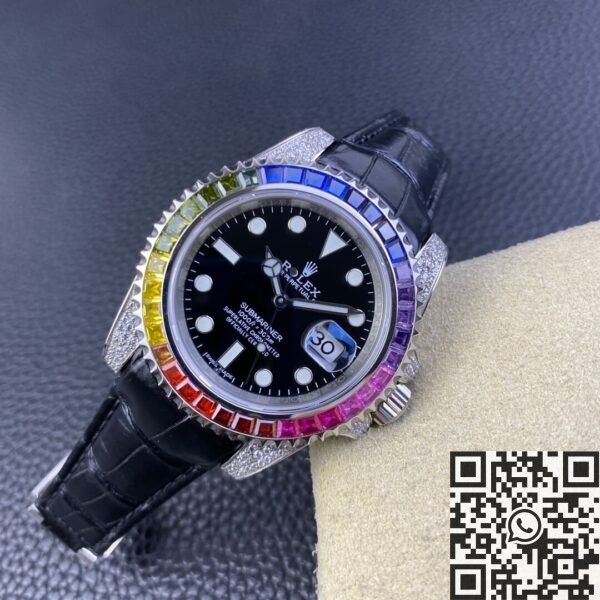 IPK Custom Rolex Submariner Rainbow Diamond Bezel Black 40
