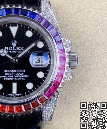 IPK Custom Rolex Submariner Rainbow Diamond Bezel Black 40