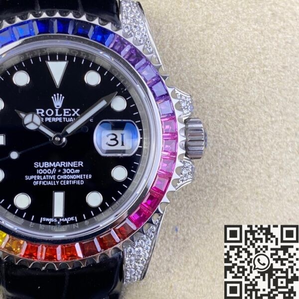 IPK Custom Rolex Submariner Rainbow Diamond Bezel Black 40