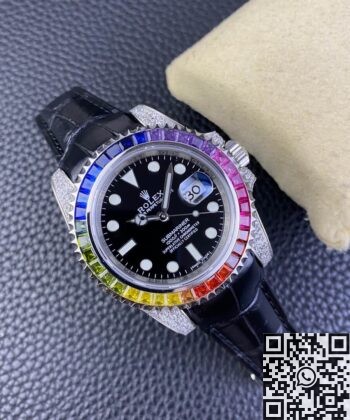 IPK Custom Rolex Submariner Rainbow Diamond Bezel Black 40
