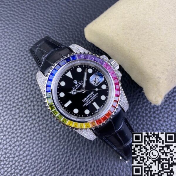 IPK Custom Rolex Submariner Rainbow Diamond Bezel Black 40