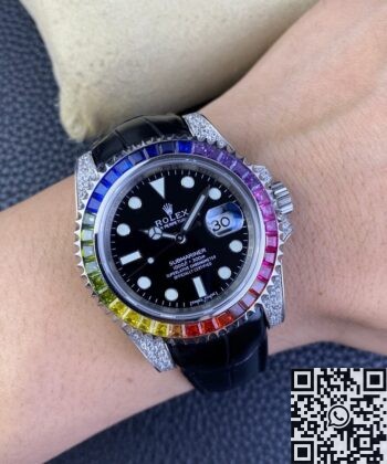 IPK Custom Rolex Submariner Rainbow Diamond Bezel Black 40