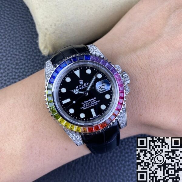 IPK Custom Rolex Submariner Rainbow Diamond Bezel Black 40