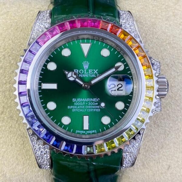 Custom Submariner IPK Rolex Rainbow Diamond Bezel Green 40