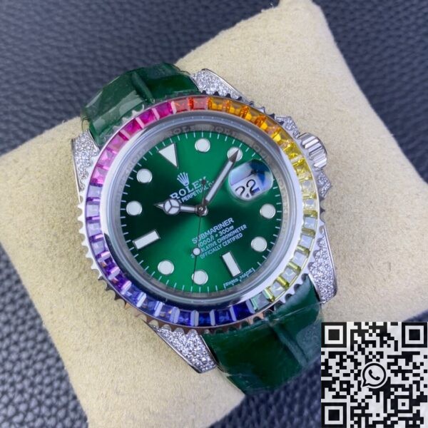 Custom Submariner IPK Rolex Rainbow Diamond Bezel Green 40
