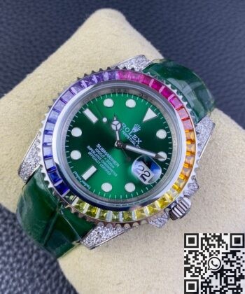 Custom Submariner IPK Rolex Rainbow Diamond Bezel Green 40