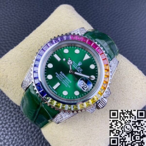 Custom Submariner IPK Rolex Rainbow Diamond Bezel Green 40