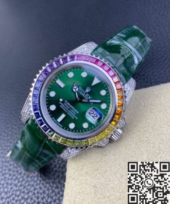 Custom Submariner IPK Rolex Rainbow Diamond Bezel Green 40
