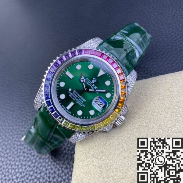 Custom Submariner IPK Rolex Rainbow Diamond Bezel Green 40
