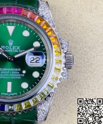 Custom Submariner IPK Rolex Rainbow Diamond Bezel Green 40