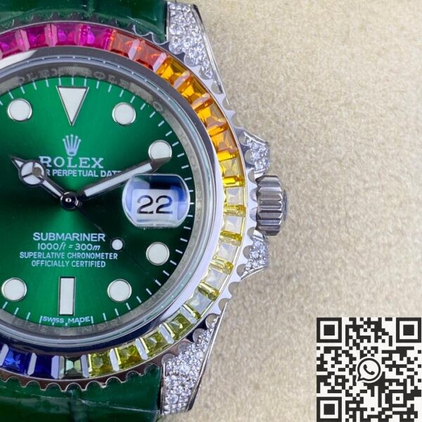 Custom Submariner IPK Rolex Rainbow Diamond Bezel Green 40