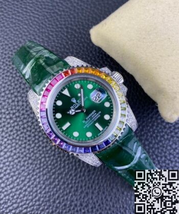 Custom Submariner IPK Rolex Rainbow Diamond Bezel Green 40