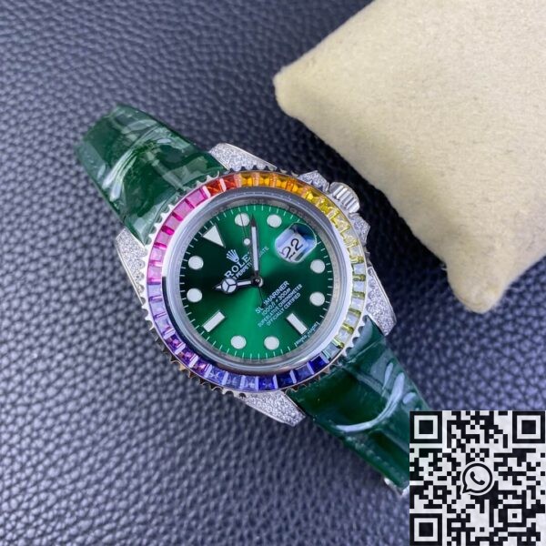 Custom Submariner IPK Rolex Rainbow Diamond Bezel Green 40