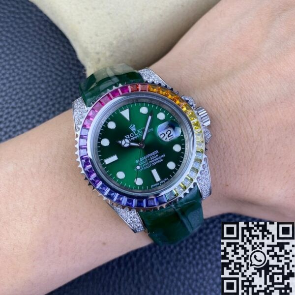 Custom Submariner IPK Rolex Rainbow Diamond Bezel Green 40
