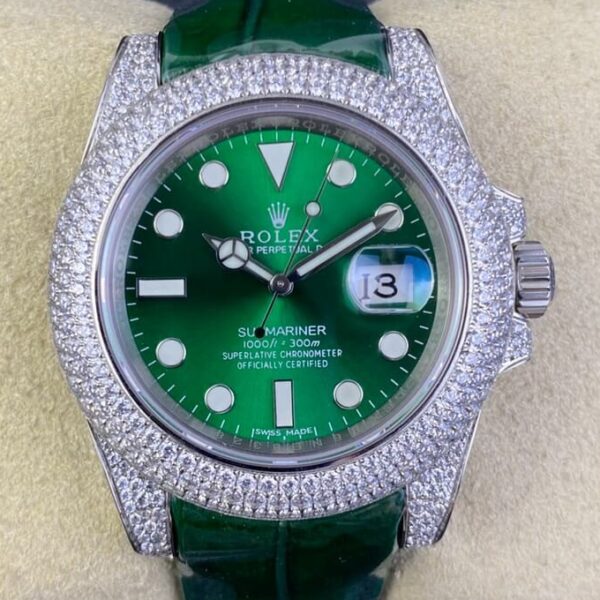 Rolex Submariner Strap IPK Custom Diamond Set Green 40 Watch