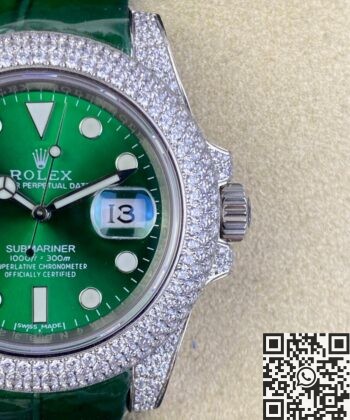 Rolex Submariner Strap IPK Custom Diamond Set Green 40 Watch