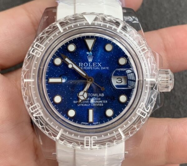 CN Custom Rolex Acrylic Clear Submariner Blue Star Dial 40mm