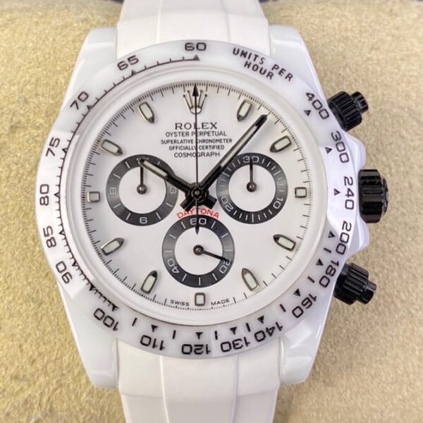 Rolex Daytona Rubber Strap White Ceramic Watch 5G Custom