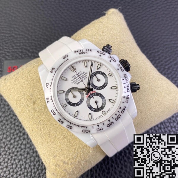 Rolex Daytona Rubber Strap White Ceramic Watch 5G Custom