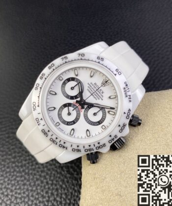 Rolex Daytona Rubber Strap White Ceramic Watch 5G Custom