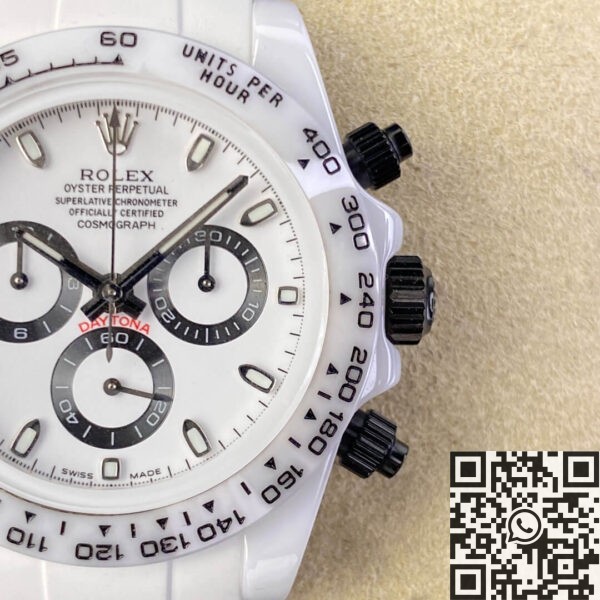 Rolex Daytona Rubber Strap White Ceramic Watch 5G Custom