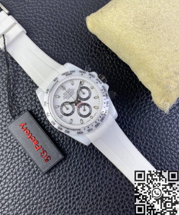 Rolex Daytona Rubber Strap White Ceramic Watch 5G Custom