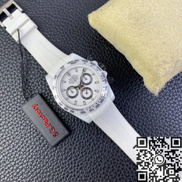 Rolex Daytona Rubber Strap White Ceramic Watch 5G Custom