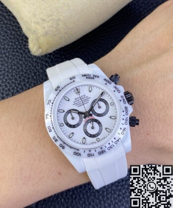 Rolex Daytona Rubber Strap White Ceramic Watch 5G Custom