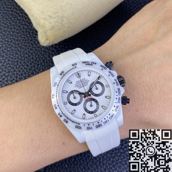 Rolex Daytona Rubber Strap White Ceramic Watch 5G Custom
