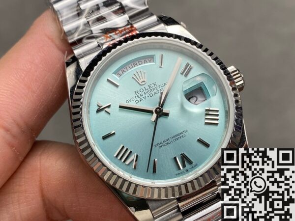 Blue Face Day Date Rolex M128236-0018 STrip Nail Scale 36mm