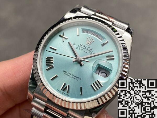 Blue Face Day Date Rolex M128236-0018 STrip Nail Scale 36mm