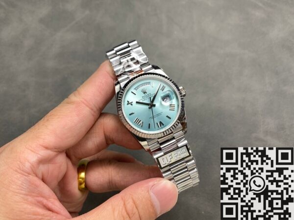 Blue Face Day Date Rolex M128236-0018 STrip Nail Scale 36mm